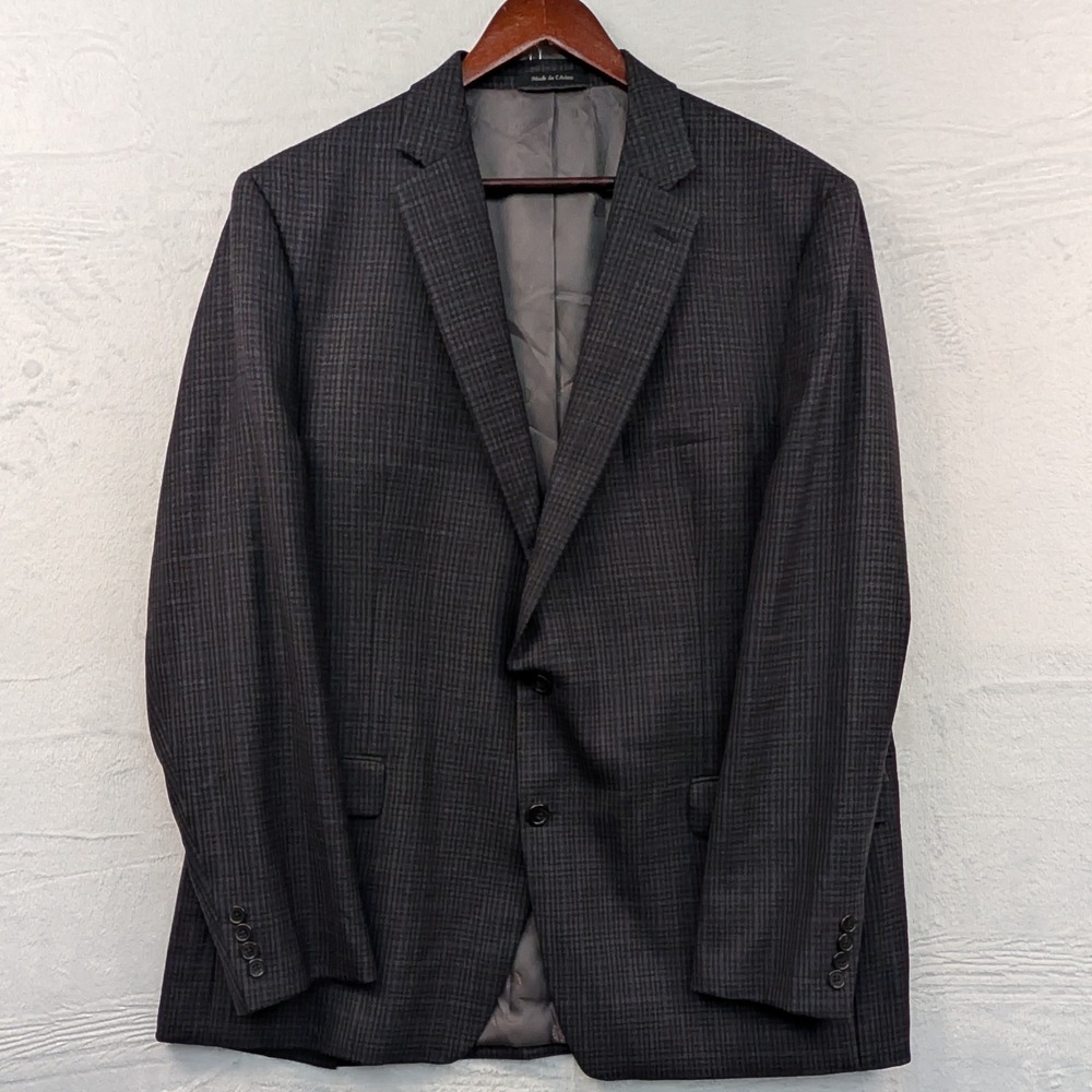Lauren Ralph Lauren Blazer Mens 46L Gray Blue Micro-Check Stretch Dark Academia